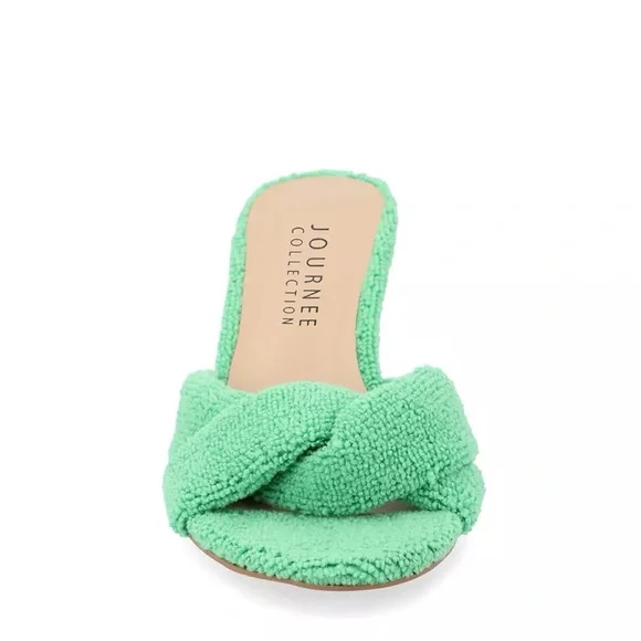 Green Terry Cloth Heeled Sandals - Picture 2 of 6